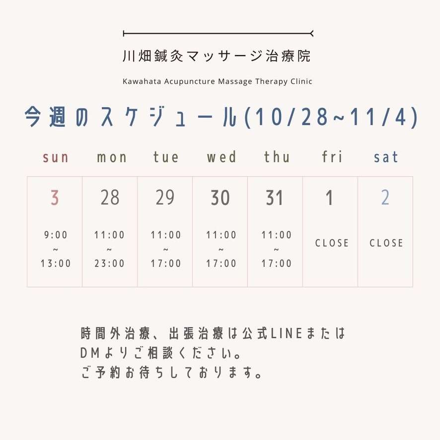 10/28〜11/4のスケジュール