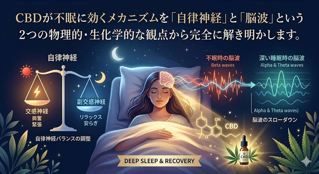 CBDが不眠症に効く生化学的なメカニズムを、脳波や自律神経の観点から解説